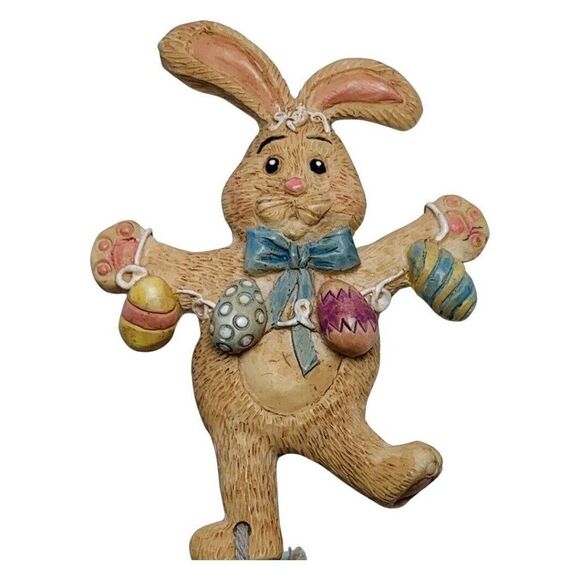 VTG Easter Bunny Brooch And Earrings set 3.5" Hand Painted Easter Egg Whimsical - Picture 13 of 16